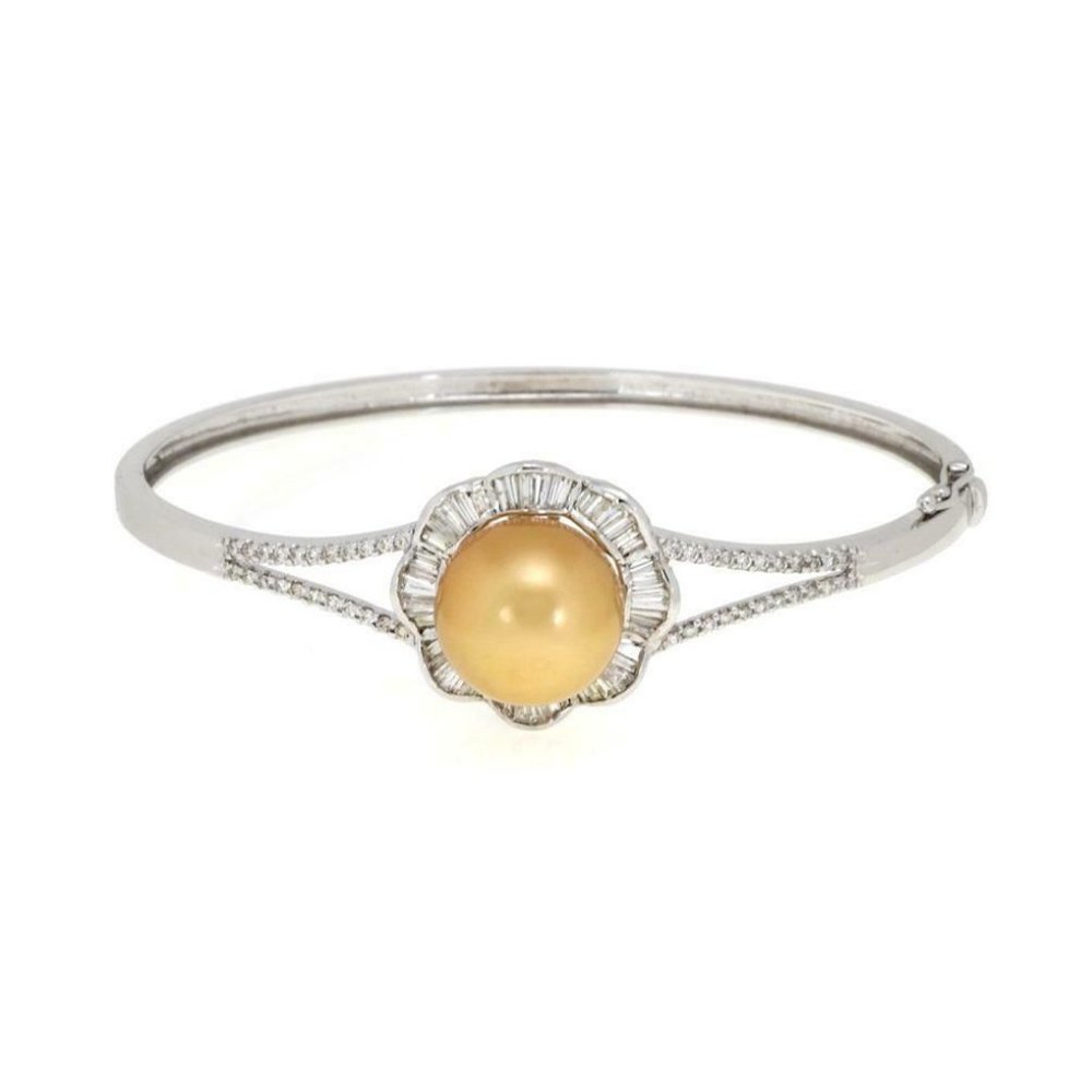 Estate 1.75ct Diamond SouthSea Pearl 14kGold Bangl